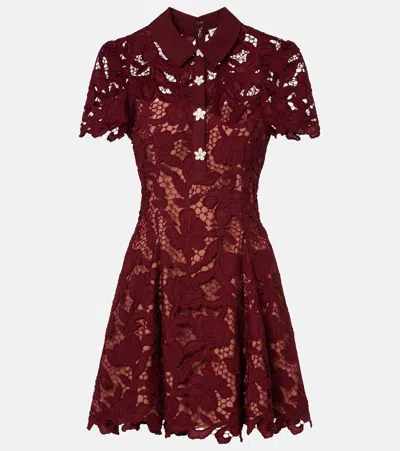 Self-portrait Guipure-lace Floral-button Mini Dress In Brown