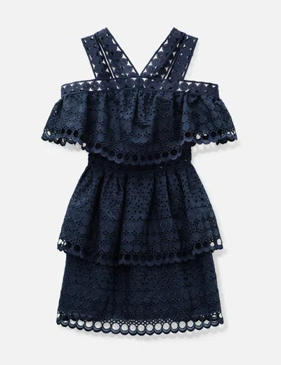 Self-portrait Lace Off Shoulder Dress In Blue/蓝色/藍色/블루/ブルー