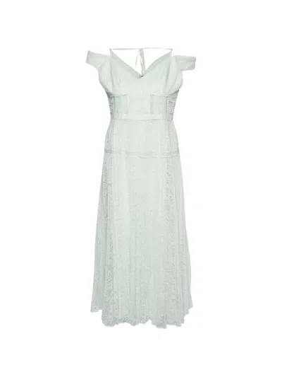 Pre-owned Self-portrait Lace Off-shoulder Midi Dress In Green