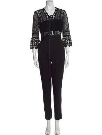 Pre-owned Self-portrait Lace Pattern Cowl Neck Jumpsuit In Black