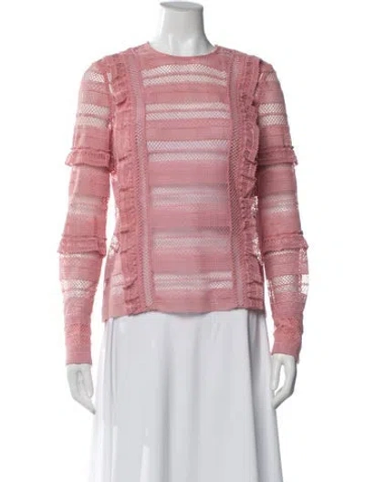 Pre-owned Self-portrait Lace Pattern Crew Neck Blouse In Pink