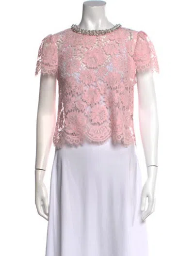 Pre-owned Self-portrait Lace Pattern Crew Neck Blouse W/ Tags In Pink