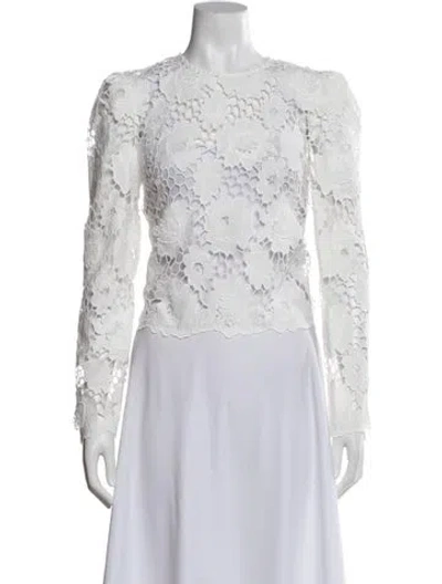 Pre-owned Self-portrait Lace Pattern Crew Neck Blouse W/ Tags In White