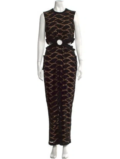 Pre-owned Self-portrait Lace Pattern Crew Neck Jumpsuit In Black