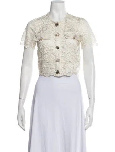 Pre-owned Self-portrait Lace Pattern Crew Neck Sweater In Blue