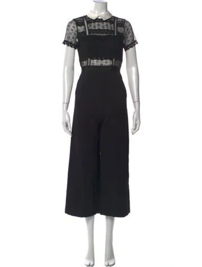Pre-owned Self-portrait Lace Pattern Jumpsuit In Black