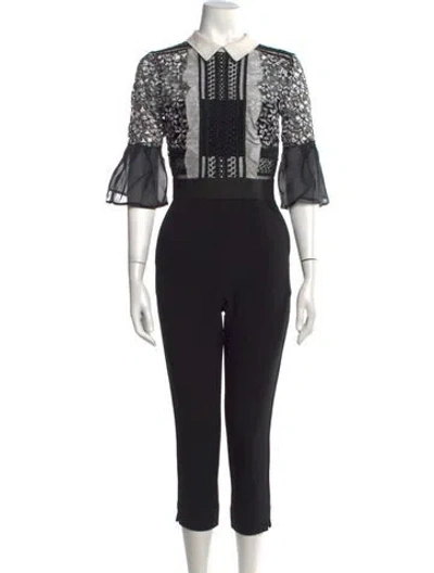 Pre-owned Self-portrait Lace Pattern Jumpsuit In Black