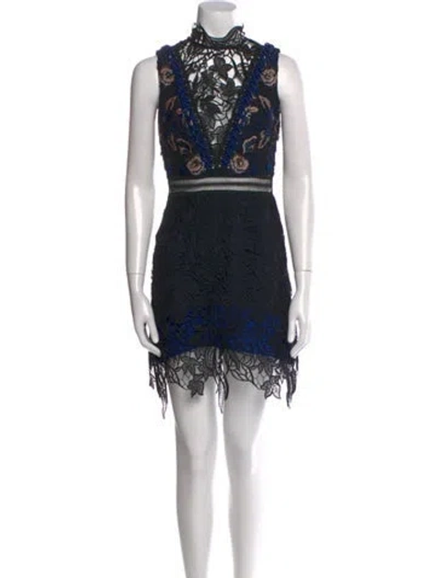 Pre-owned Self-portrait Lace Pattern Knee-length Dress In Black