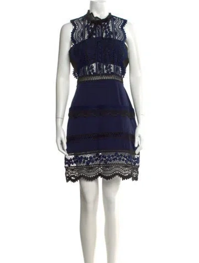 Pre-owned Self-portrait Lace Pattern Knee-length Dress In Blue