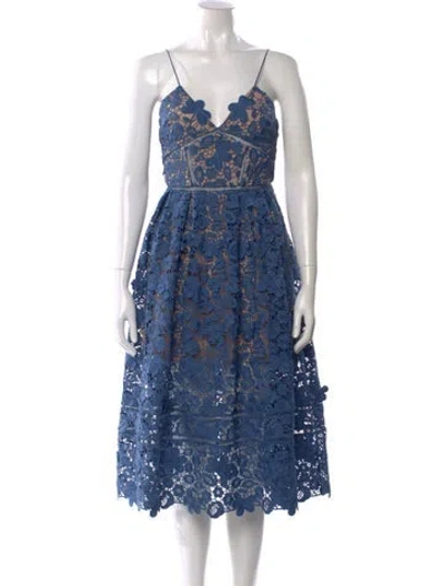 Pre-owned Self-portrait Lace Pattern Knee-length Dress In Blue