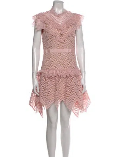 Pre-owned Self-portrait Lace Pattern Knee-length Dress In Pink