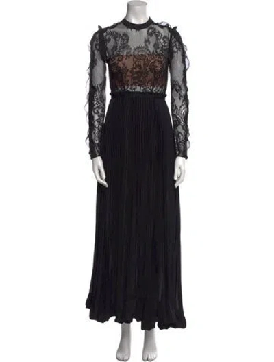 Pre-owned Self-portrait Lace Pattern Long Dress In Black