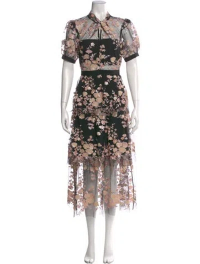 Pre-owned Self-portrait Lace Pattern Long Dress In Black