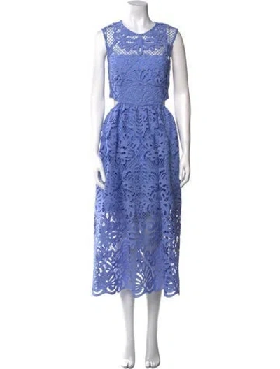Pre-owned Self-portrait Lace Pattern Long Dress In Blue