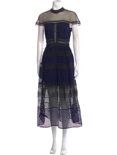 Pre-owned Self-portrait Lace Pattern Long Dress In Blue