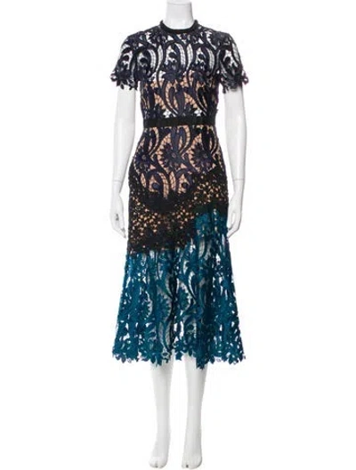 Pre-owned Self-portrait Lace Pattern Long Dress In Blue