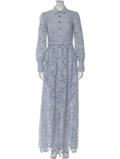 Pre-owned Self-portrait Lace Pattern Long Dress In Blue
