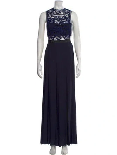 Pre-owned Self-portrait Lace Pattern Long Dress In Blue