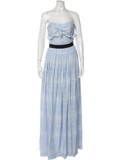 Pre-owned Self-portrait Lace Pattern Long Dress In Blue