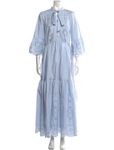 Pre-owned Self-portrait Lace Pattern Long Dress In Blue