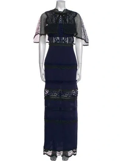 Pre-owned Self-portrait Lace Pattern Long Dress In Blue