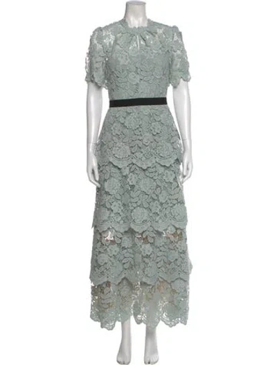 Pre-owned Self-portrait Lace Pattern Long Dress In Green