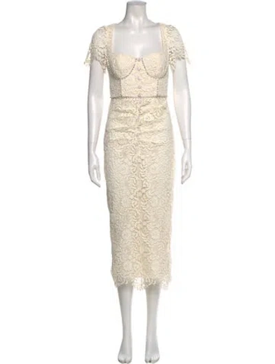 Pre-owned Self-portrait Lace Pattern Long Dress In Neutral