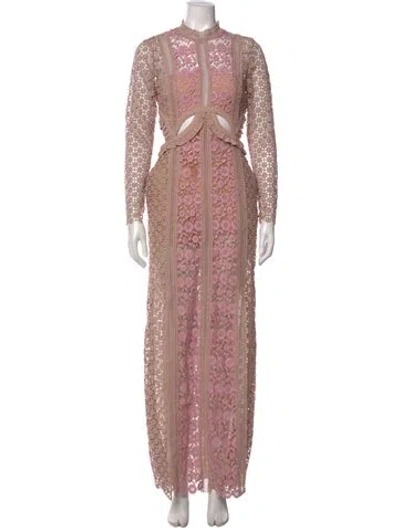 Pre-owned Self-portrait Lace Pattern Long Dress In Neutral