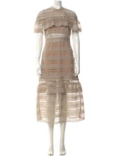 Pre-owned Self-portrait Lace Pattern Long Dress In Neutral