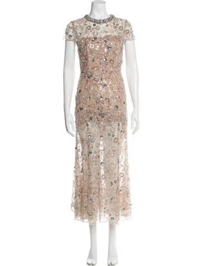 Pre-owned Self-portrait Lace Pattern Long Dress In Neutral