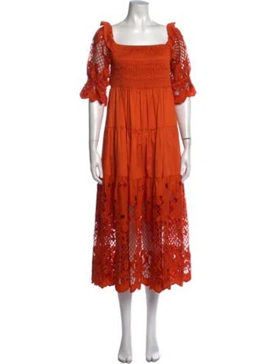 Pre-owned Self-portrait Lace Pattern Long Dress In Orange