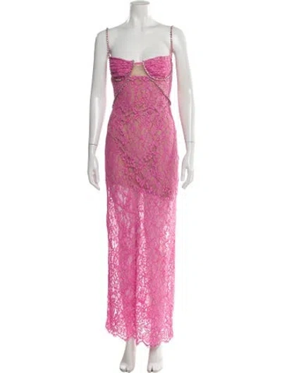Pre-owned Self-portrait Lace Pattern Long Dress In Pink