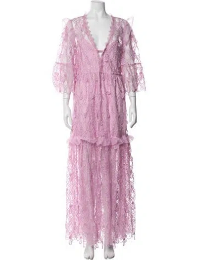 Pre-owned Self-portrait Lace Pattern Long Dress In Pink
