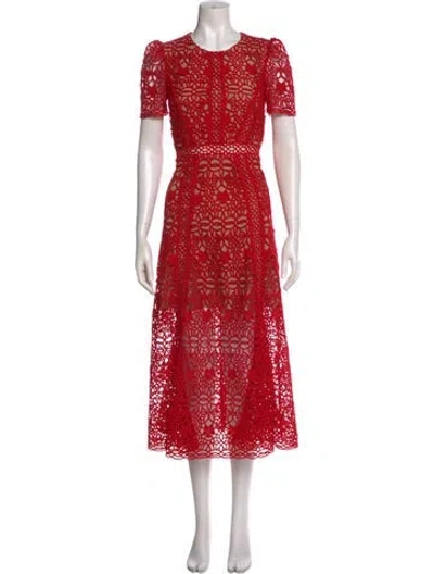 Pre-owned Self-portrait Lace Pattern Long Dress In Red