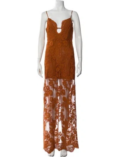 Pre-owned Self-portrait Lace Pattern Long Dress W/ Tags In Orange