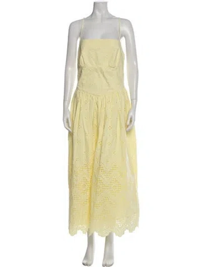 Pre-owned Self-portrait Lace Pattern Long Dress W/ Tags In Yellow