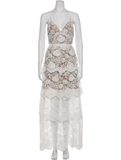 Pre-owned Self-portrait Lace Pattern Long Dress In White