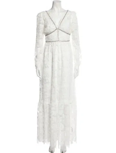 Pre-owned Self-portrait Lace Pattern Long Dress In White