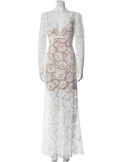 Pre-owned Self-portrait Lace Pattern Long Dress In White