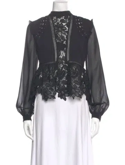 Pre-owned Self-portrait Lace Pattern Long Sleeve Blouse In Black