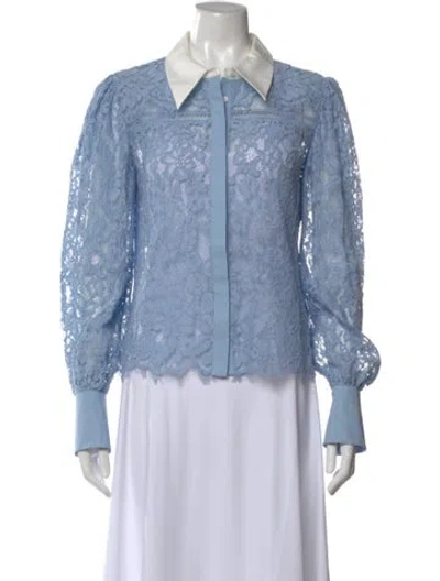 Pre-owned Self-portrait Lace Pattern Long Sleeve Blouse In Blue