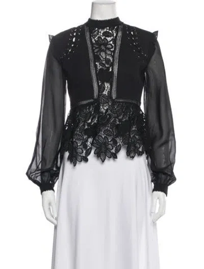 Pre-owned Self-portrait Lace Pattern Long Sleeve Blouse In Gray