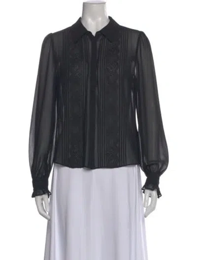 Pre-owned Self-portrait Lace Pattern Long Sleeve Blouse In Gray