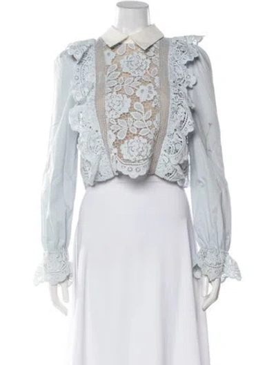 Pre-owned Self-portrait Lace Pattern Long Sleeve Blouse In Multi