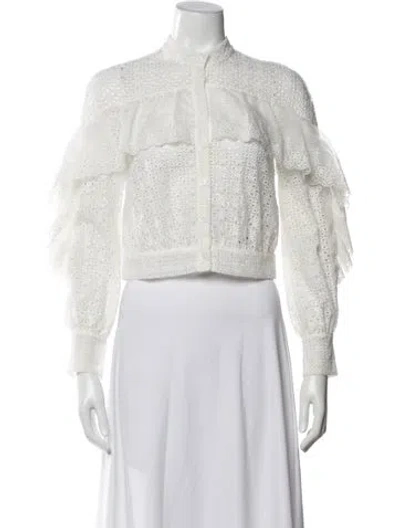 Pre-owned Self-portrait Lace Pattern Long Sleeve Blouse W/ Tags In White