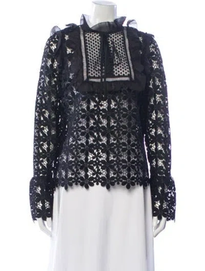 Pre-owned Self-portrait Lace Pattern Long Sleeve Top In Blue
