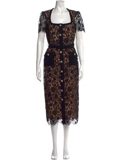 Pre-owned Self-portrait Lace Pattern Midi Length Dress In Black