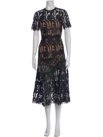 Pre-owned Self-portrait Lace Pattern Midi Length Dress In Black