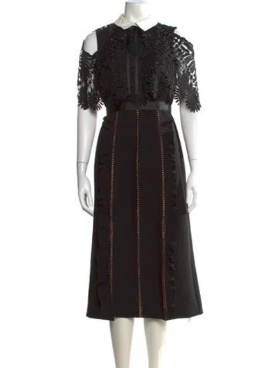 Pre-owned Self-portrait Lace Pattern Midi Length Dress In Black