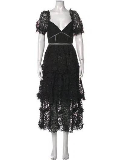 Pre-owned Self-portrait Lace Pattern Midi Length Dress In Black